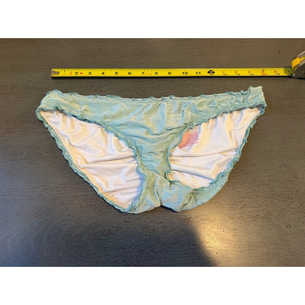 Victorias Secret Mint Green Metallic Ruched Ruffle Bikini Bottom Medium